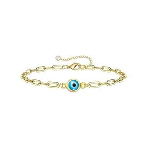 Gold-Tone Evil Eye Paperclip Chain Bracelet ✨ Adjustable